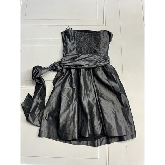 ZARA Basic Gray Grey Strapless Taffeta Bubble Cocktail Dress Back Sash Size XS - Picture 6 of 7